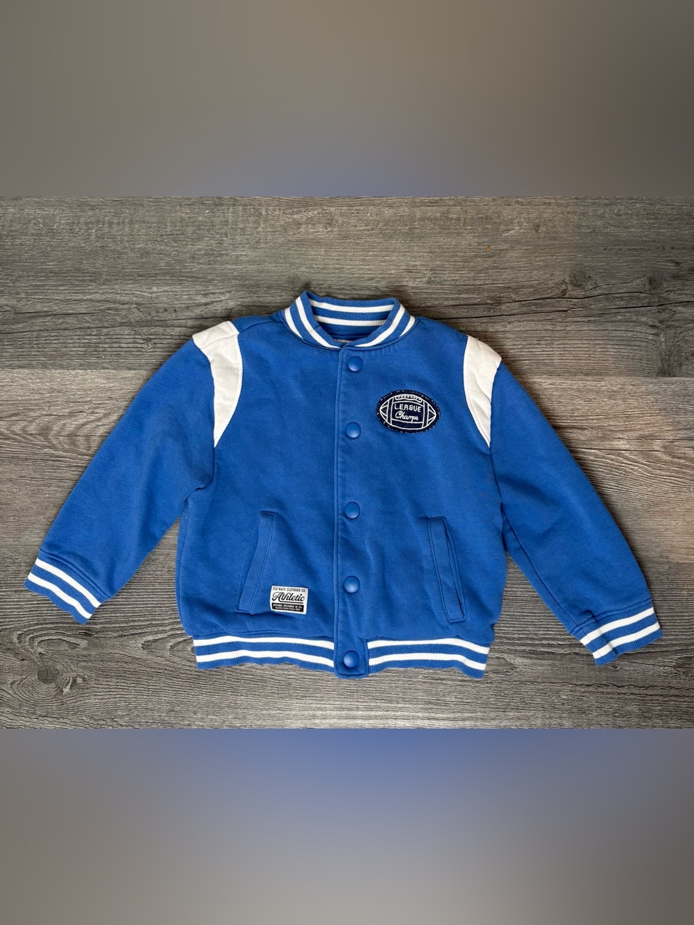 Old Navy Kids Blue Varsity Jacket with White Accents. Boys size 3T